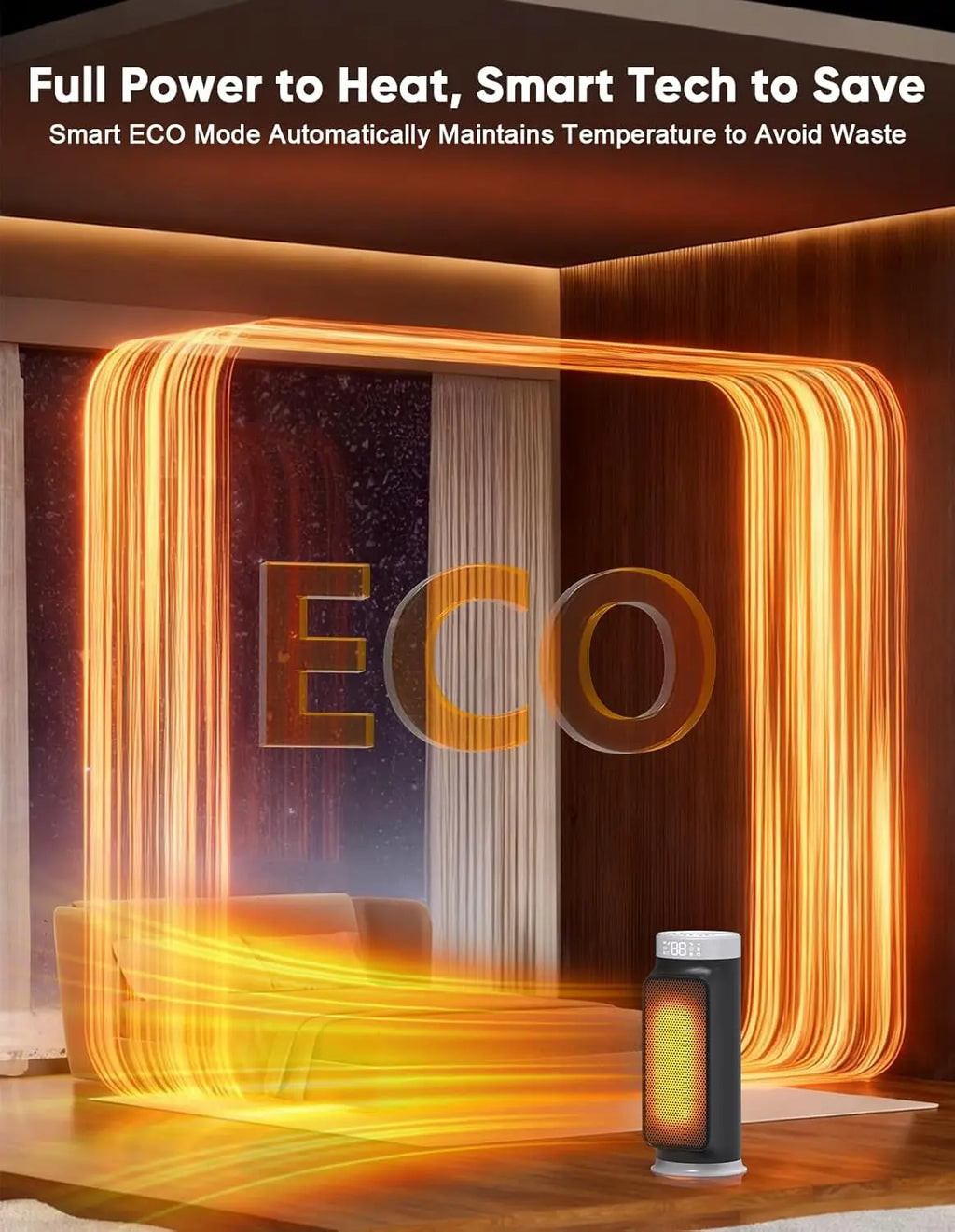 Portable Remote Ceramic Heater for Bedroom, 5 Modes, 24H Timer, 75° Oscillation