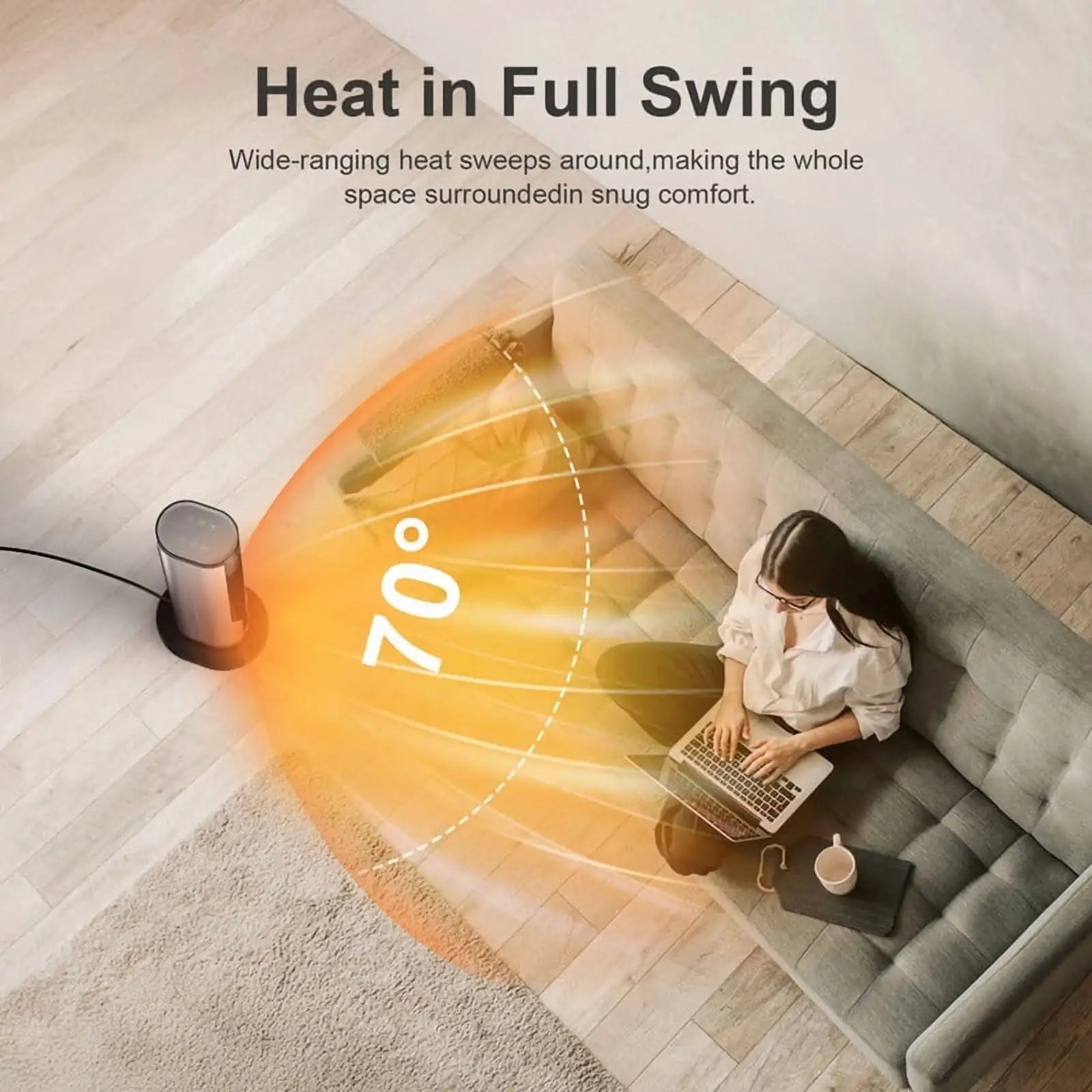 Space Heater, 1500W PTC Electric Heater With Thermostat, 70° Oscillation Timer for Indoor Bedroom