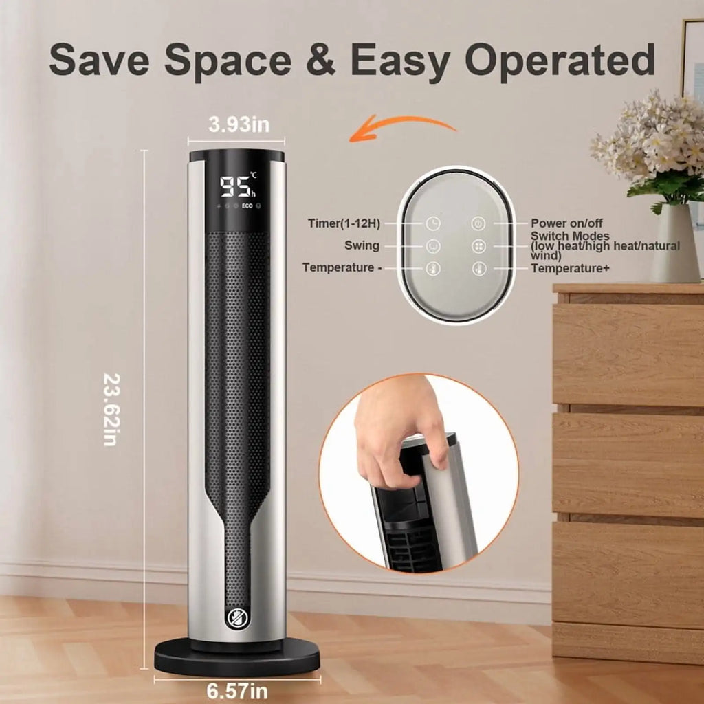 Space Heater, 1500W PTC Electric Heater With Thermostat, 70° Oscillation Timer for Indoor Bedroom