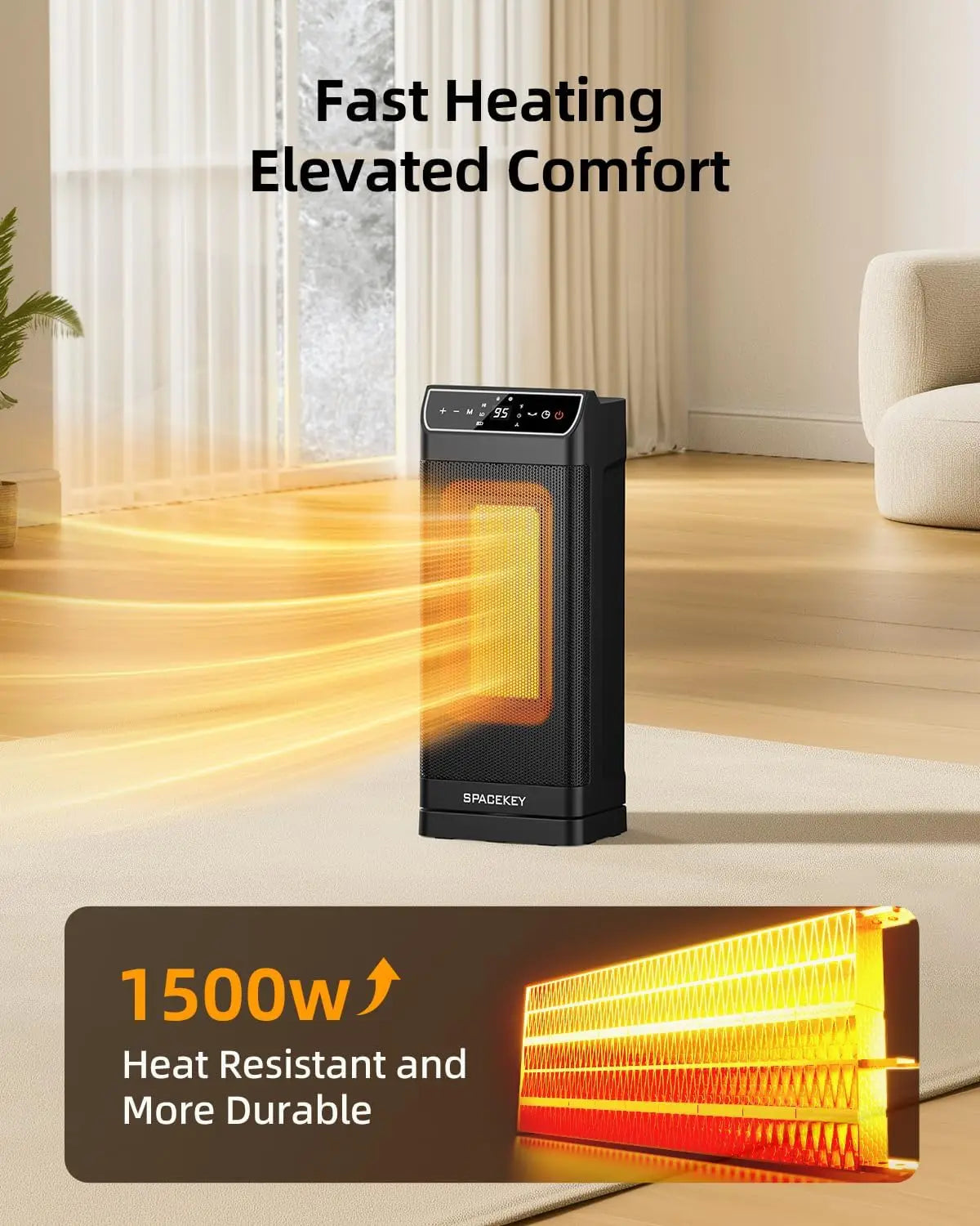 Portable Electric Space Heater with Thermostat, Remote, Timer, Oscillation & Overheat Protection – 1500W