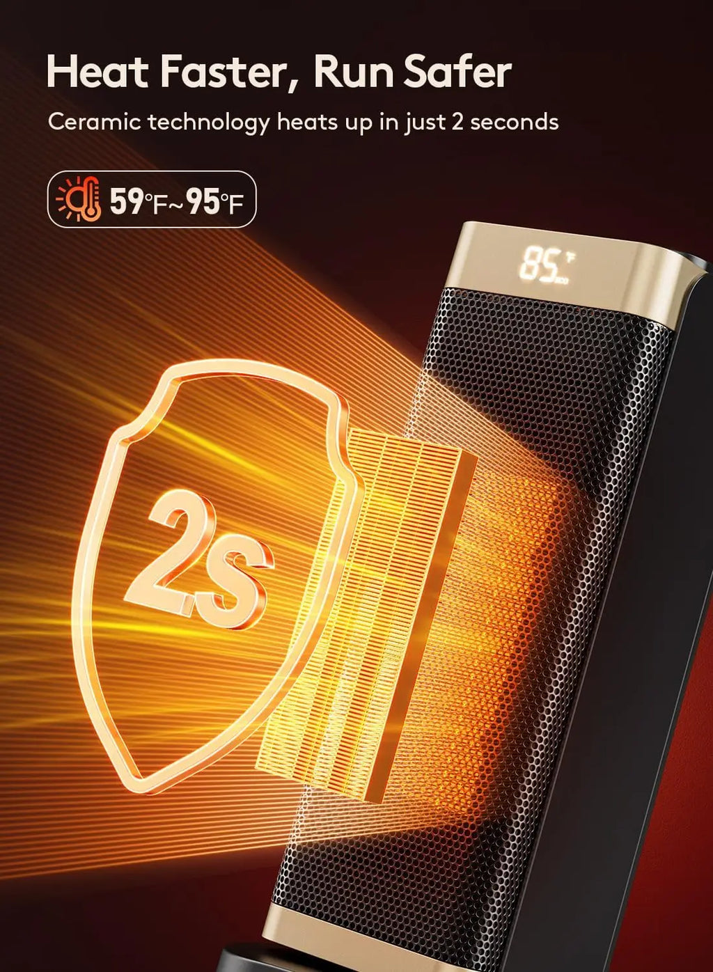 3-in-1 Portable Space Heater with Humidifier & Light, Thermostat, 70° Oscillation