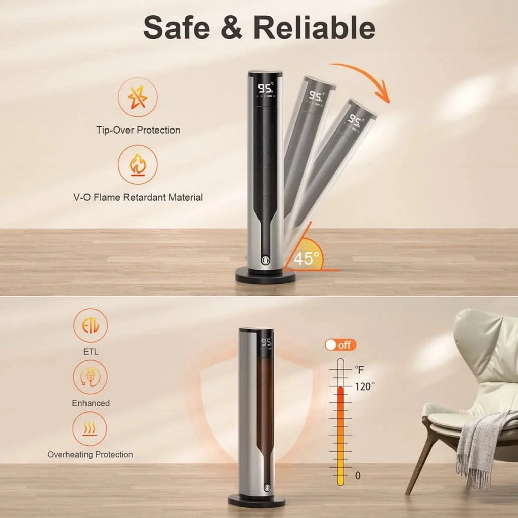 Space Heater, 1500W PTC Electric Heater With Thermostat, 70° Oscillation Timer for Indoor Bedroom