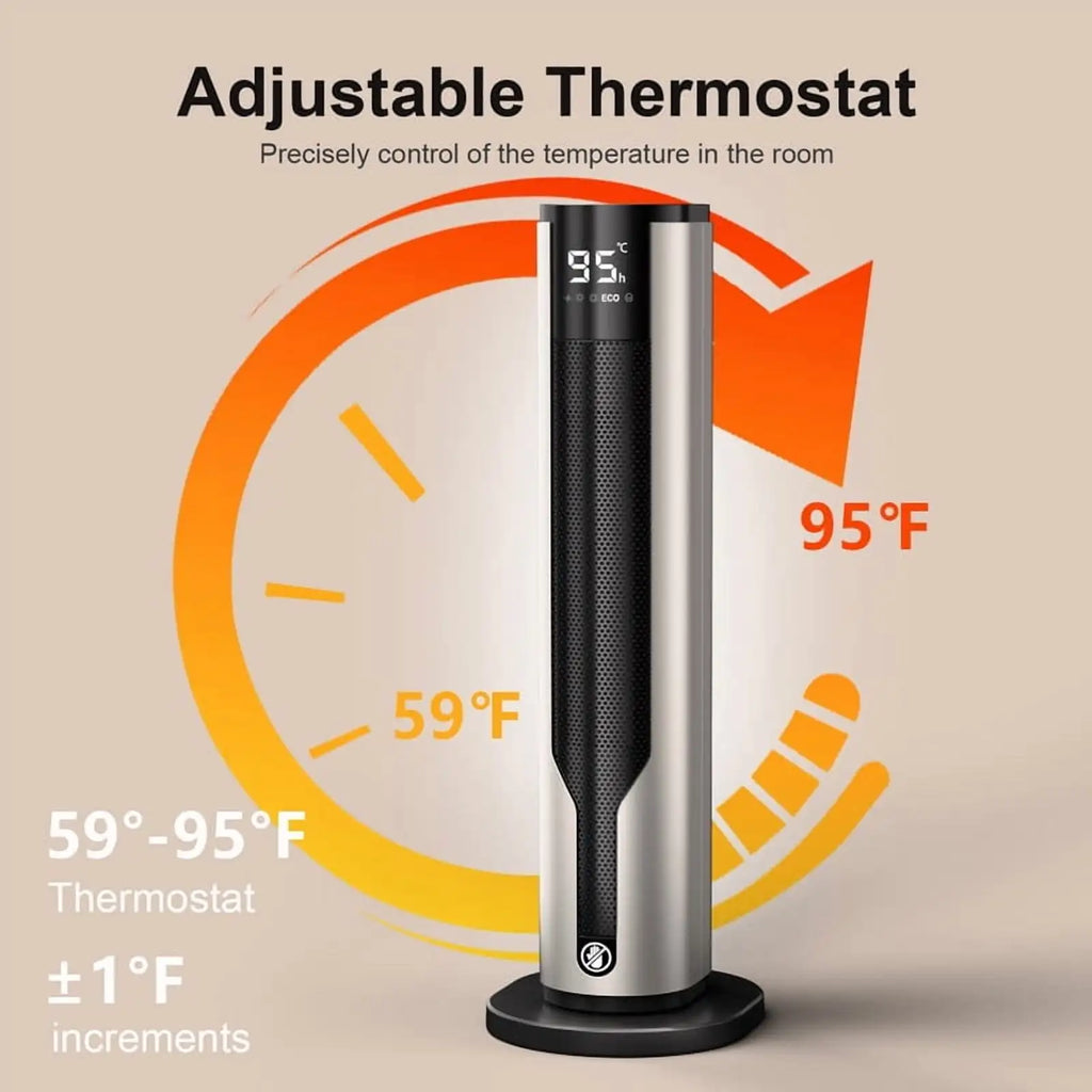 Space Heater, 1500W PTC Electric Heater With Thermostat, 70° Oscillation Timer for Indoor Bedroom