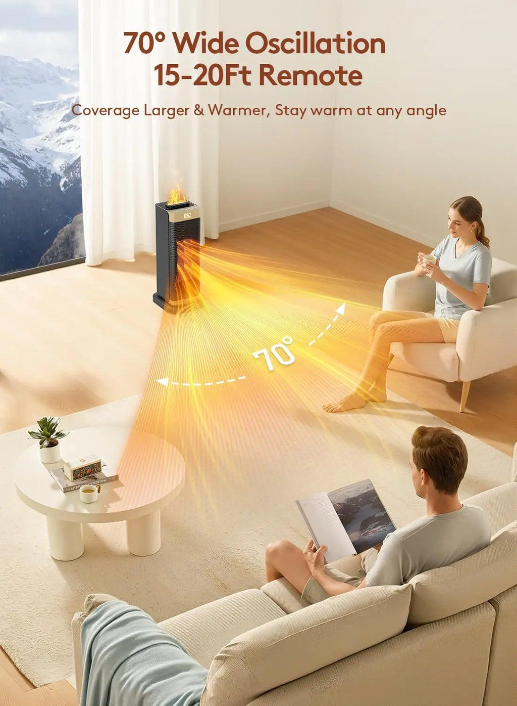 3-in-1 Portable Space Heater with Humidifier & Light, Thermostat, 70° Oscillation