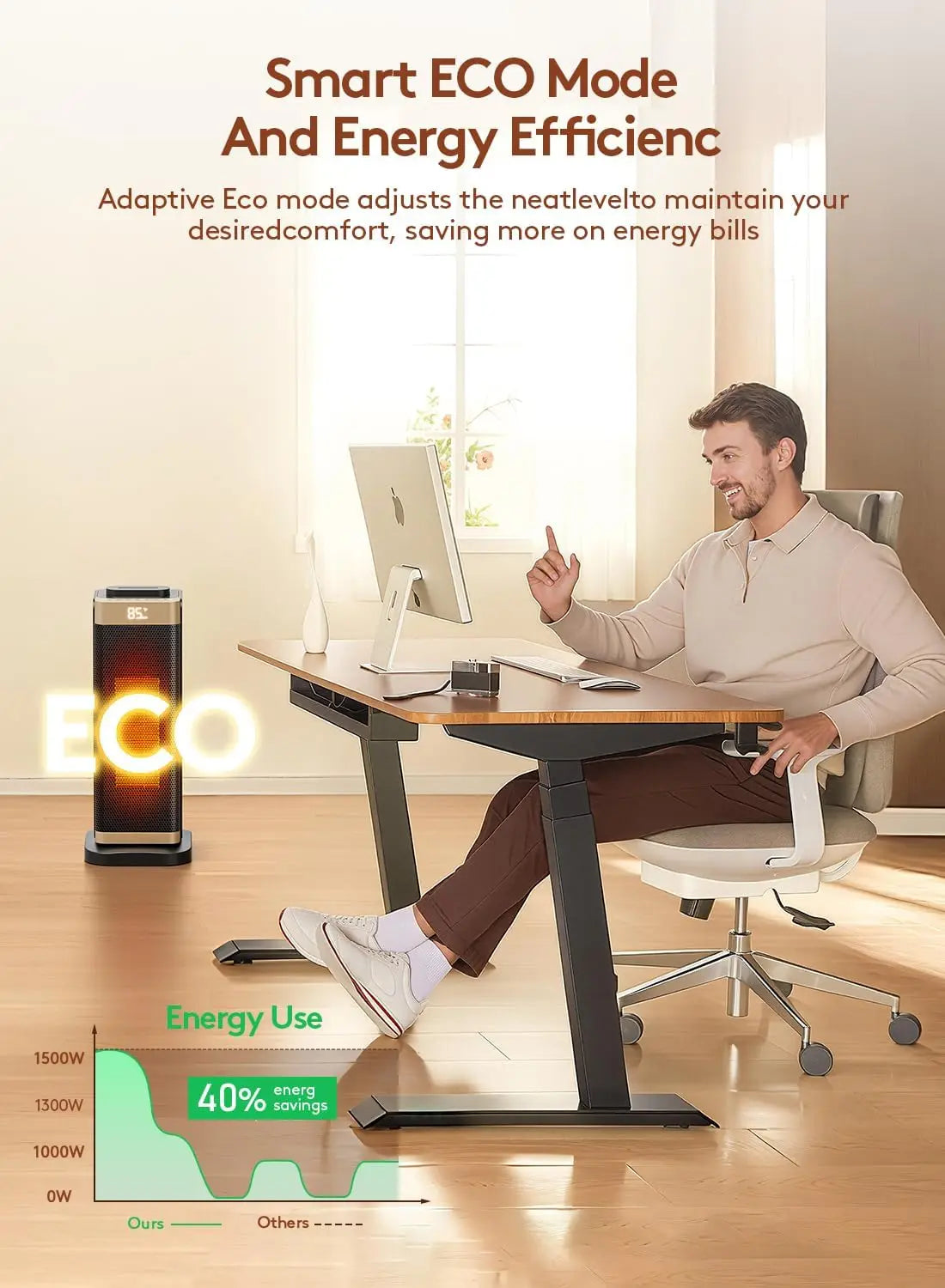 3-in-1 Portable Space Heater with Humidifier & Light, Thermostat, 70° Oscillation